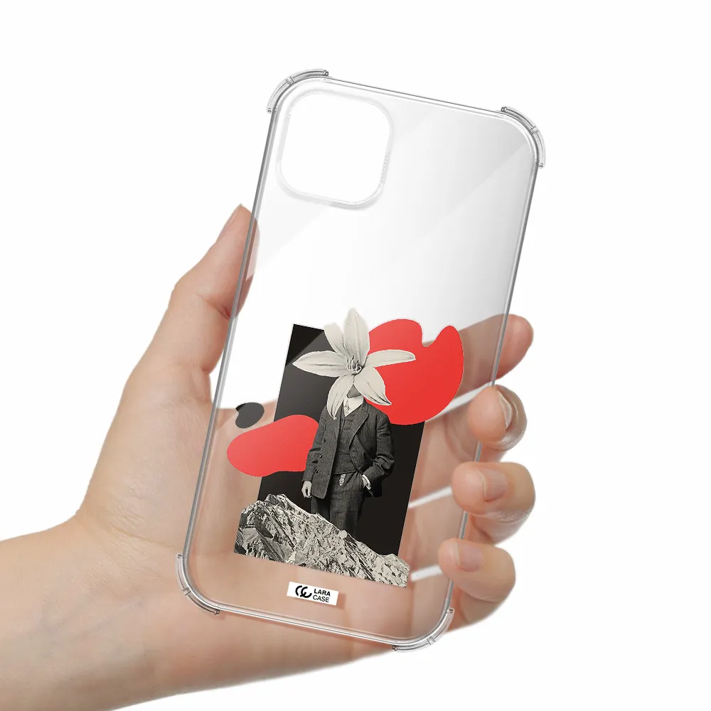 a man in a suit with a flower head Apple iPhone 14 plus Clear PC Case