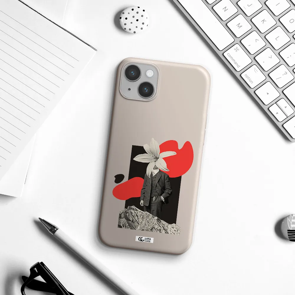 a man in a suit with a flower head Apple iPhone 14 plus Silicone Stone Case