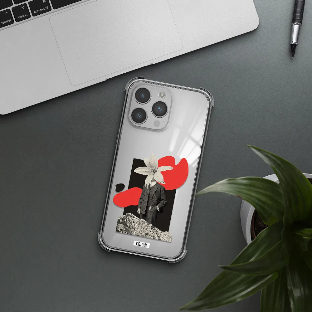 a man in a suit with a flower head Apple iPhone 14 pro max Clear PC Case