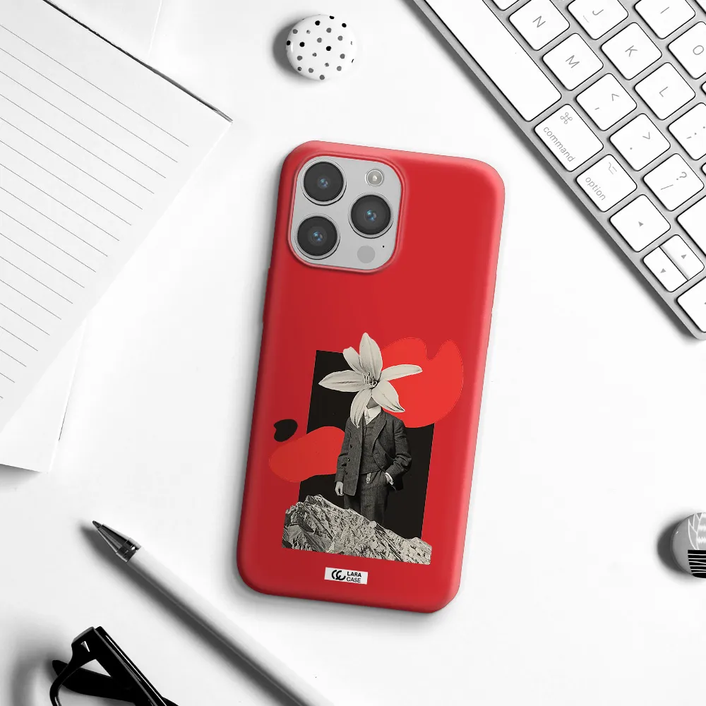 a man in a suit with a flower head Apple iPhone 14 pro max Silicone Imperial Red Case