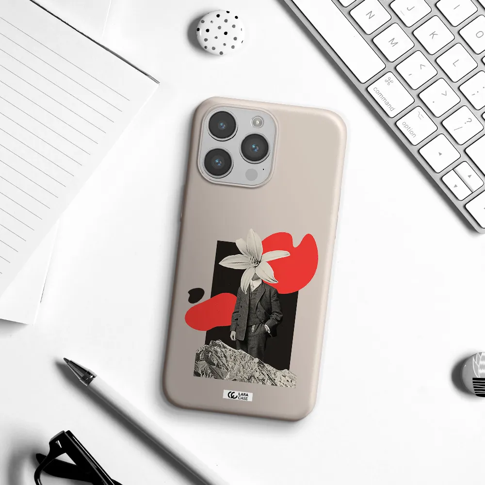 a man in a suit with a flower head Apple iPhone 14 pro max Silicone Stone Case