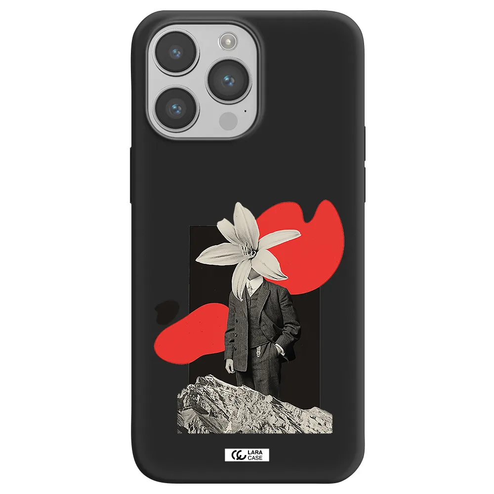 a man in a suit with a flower head Apple iPhone 14 pro Silicone black Case