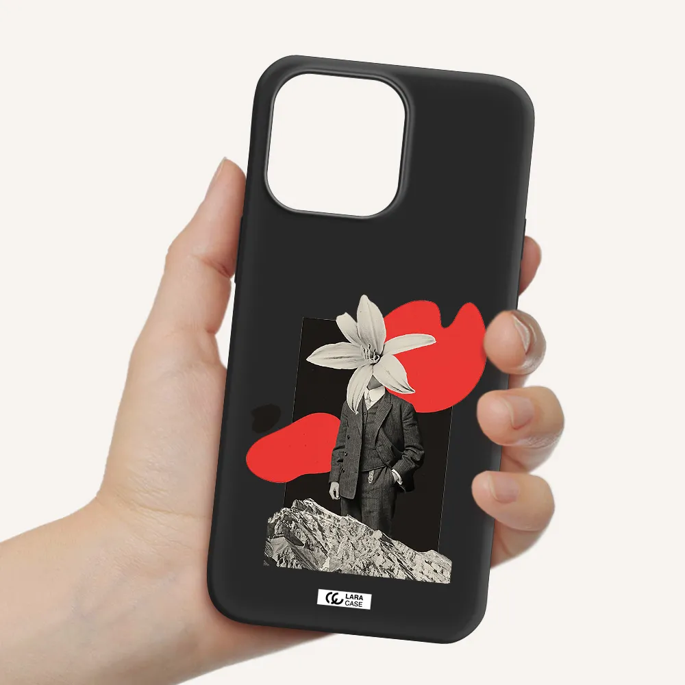 a man in a suit with a flower head Apple iPhone 14 pro Silicone black Case
