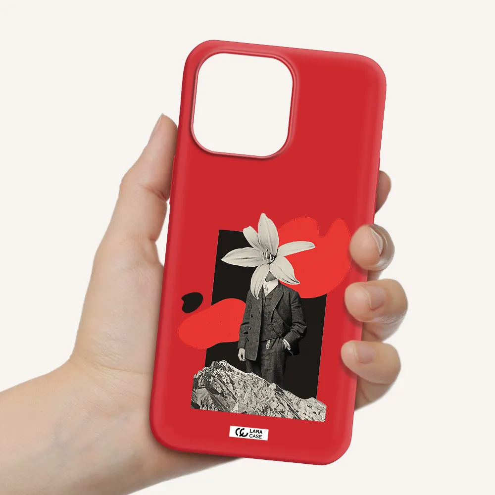 a man in a suit with a flower head Apple iPhone 14 pro Silicone Imperial Red Case