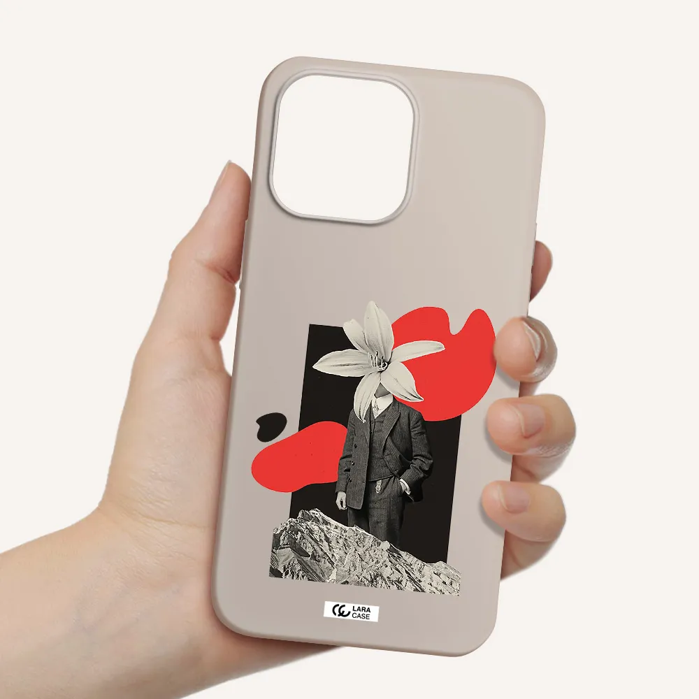 a man in a suit with a flower head Apple iPhone 14 pro Silicone Stone Case