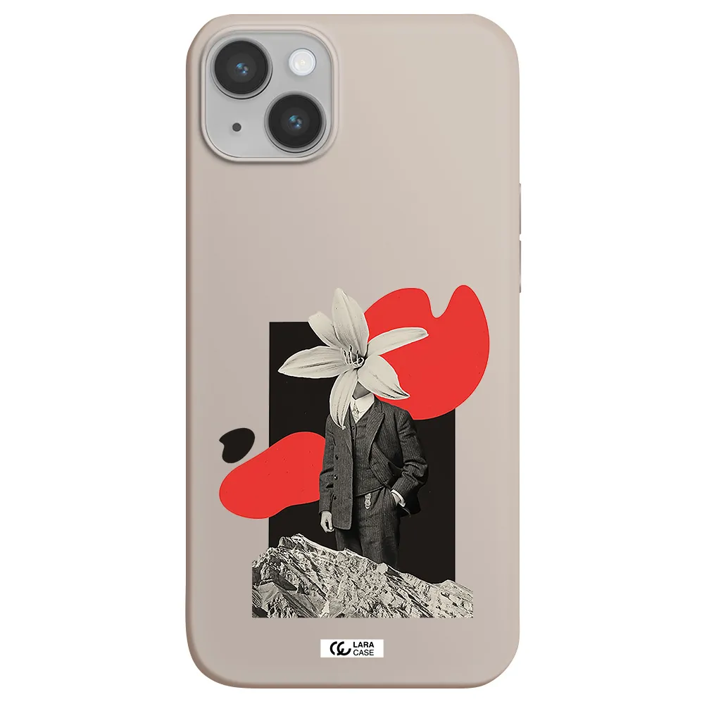 a man in a suit with a flower head Apple iPhone 14 Silicone Stone Case