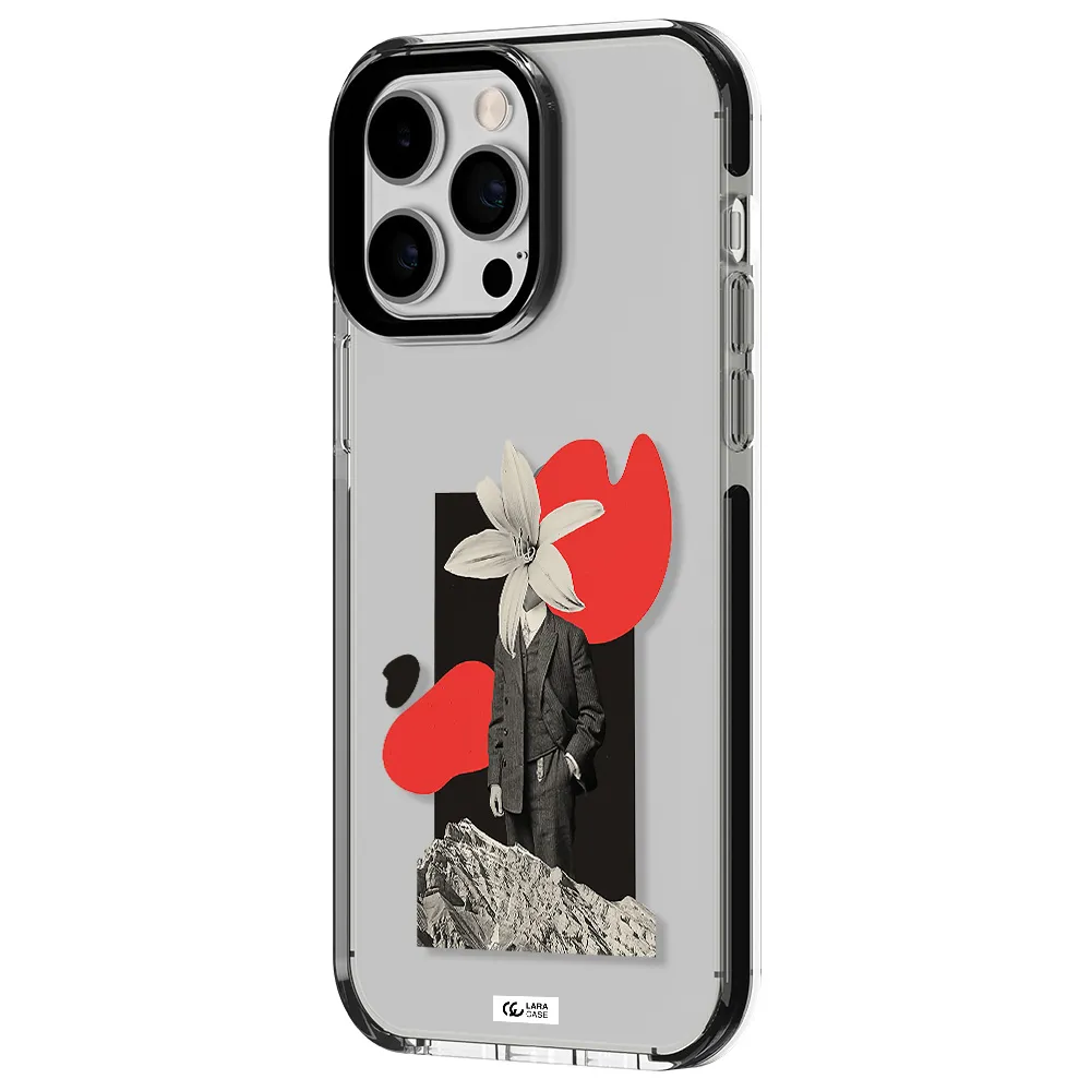 a man in a suit with a flower head Apple iPhone 15 Pro impact black border Case