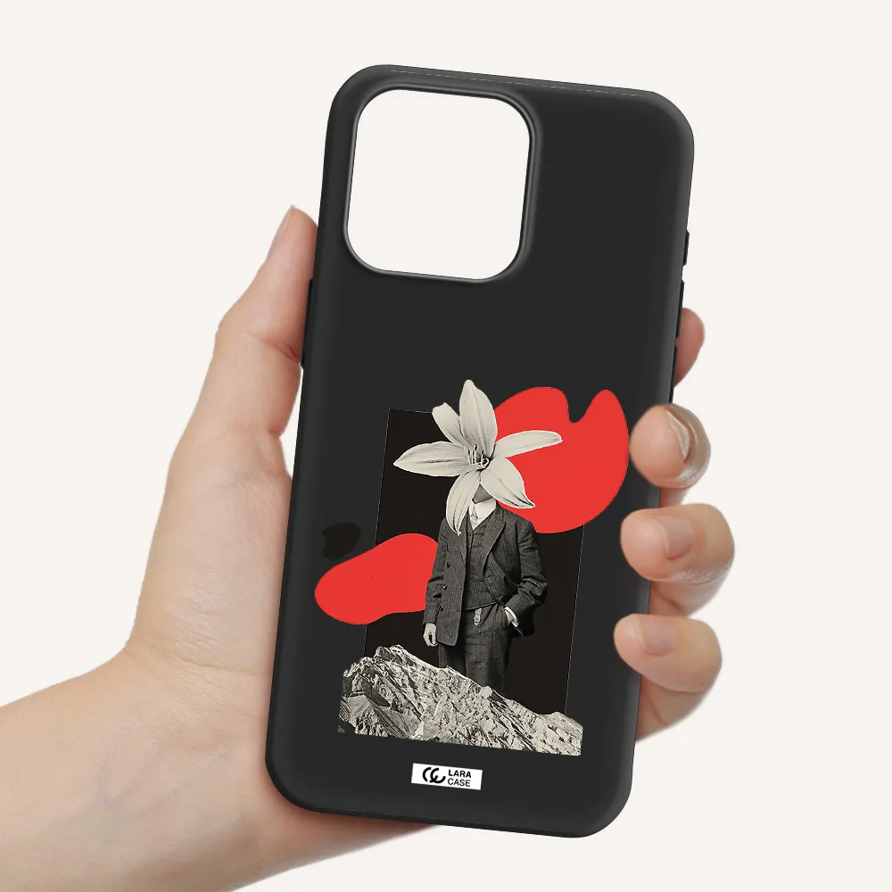 a man in a suit with a flower head Apple Iphone 15 Pro max Silicone black Case