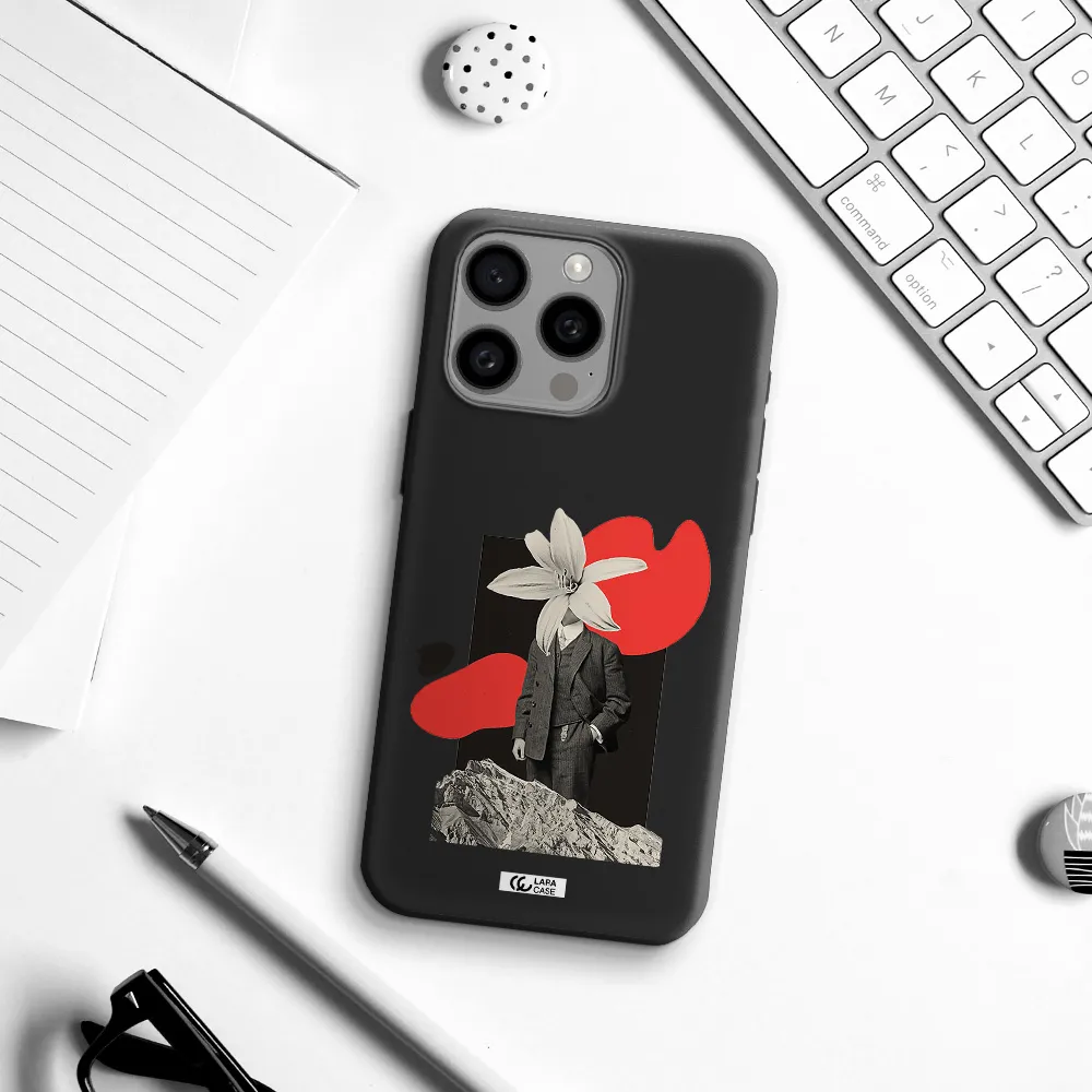 a man in a suit with a flower head Apple Iphone 15 Pro max Silicone black Case