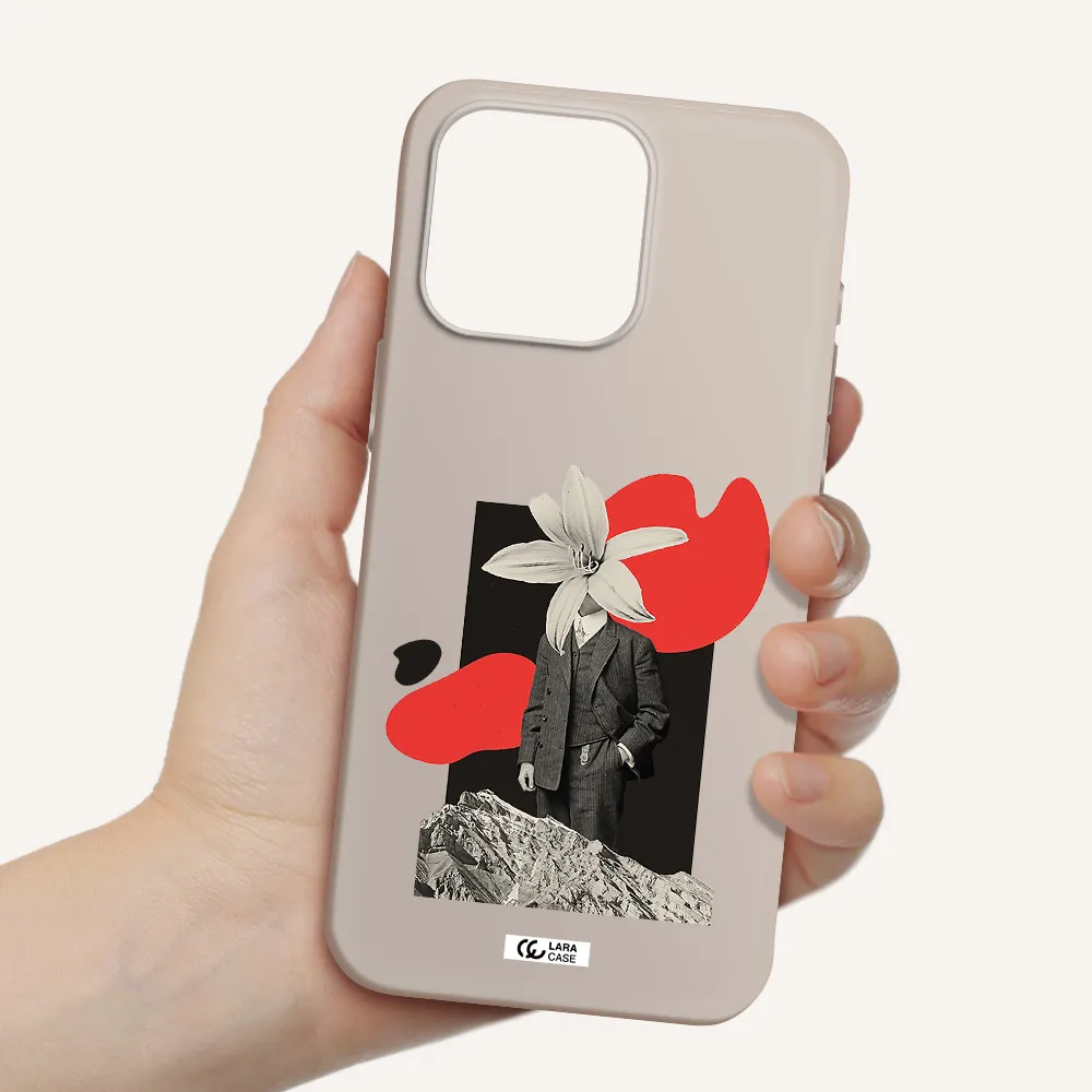 a man in a suit with a flower head Apple Iphone 15 Pro max Silicone Stone Case
