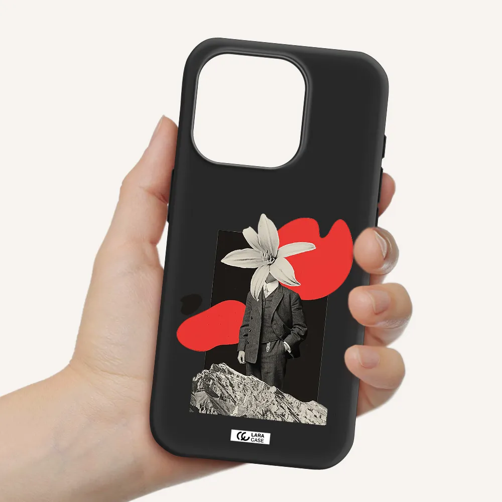 A Man In A Suit With A Flower Head Apple Iphone 15 Pro Silicone Black Case