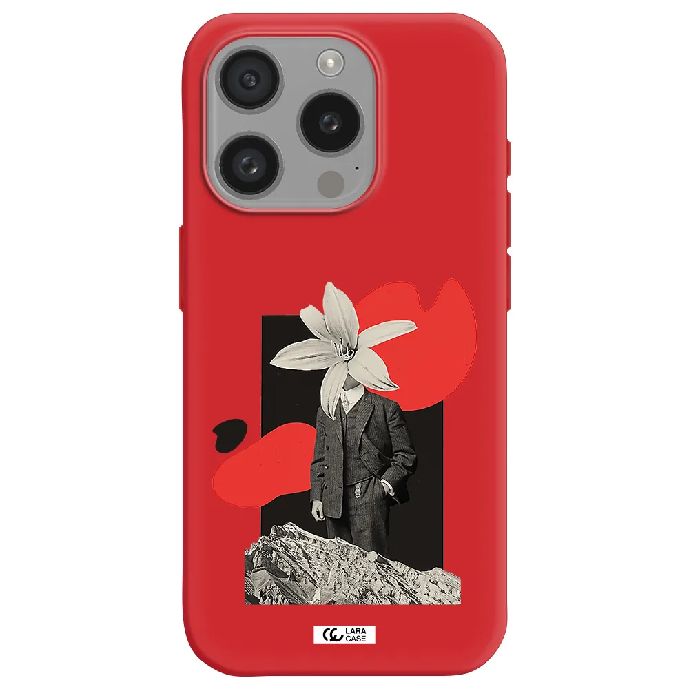 A Man In A Suit With A Flower Head Apple Iphone 15 Pro Silicone Imperial Red Case