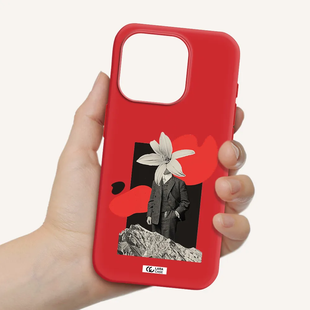 A Man In A Suit With A Flower Head Apple Iphone 15 Pro Silicone Imperial Red Case