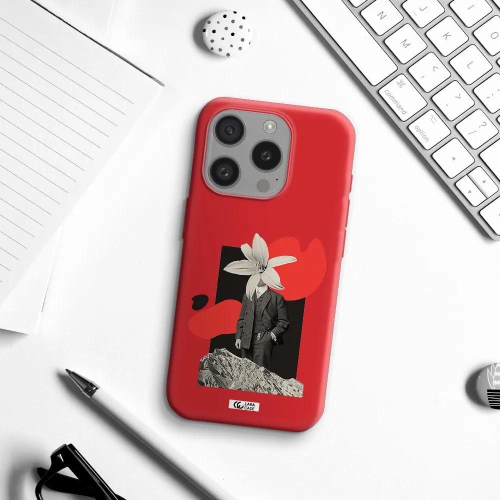 A Man In A Suit With A Flower Head Apple Iphone 15 Pro Silicone Imperial Red Case