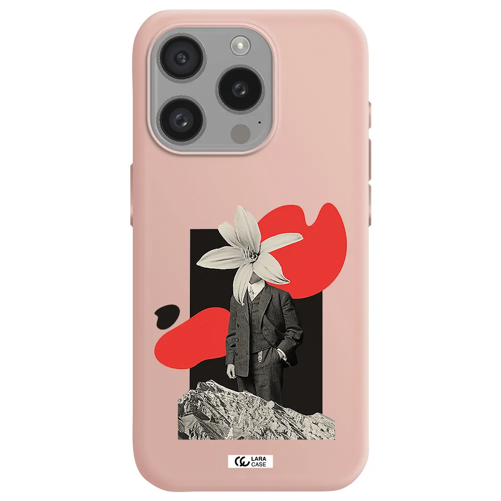 A Man In A Suit With A Flower Head Apple Iphone 15 Pro Silicone Pastel Pink Case