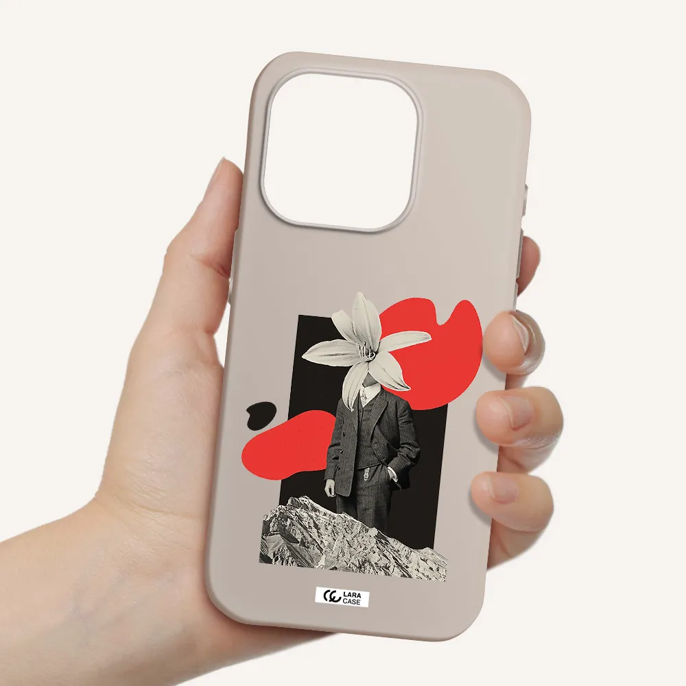 A Man In A Suit With A Flower Head Apple Iphone 15 Pro Silicone Stone Case