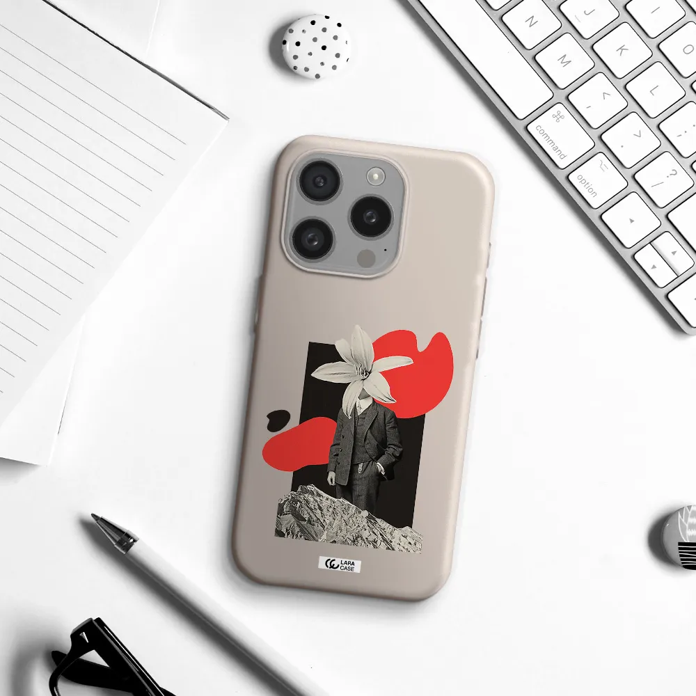 A Man In A Suit With A Flower Head Apple Iphone 15 Pro Silicone Stone Case