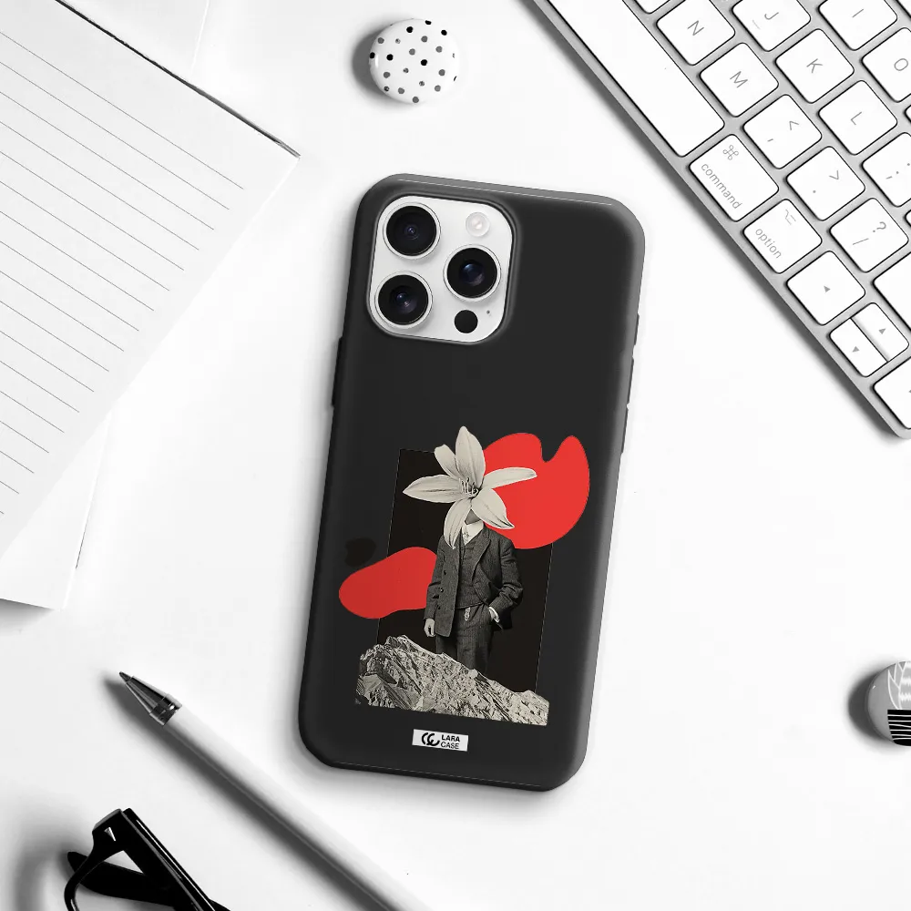 A Man In A Suit With A Flower Head Apple Iphone 16 Pro Max Silicone Black Case
