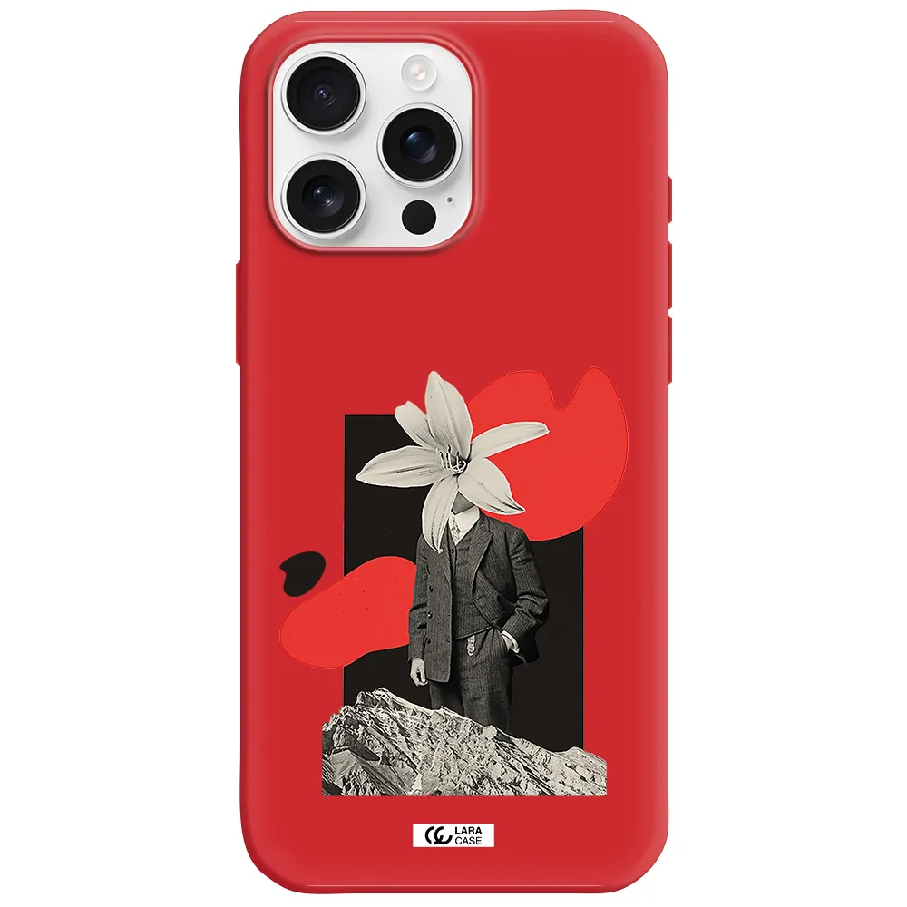 A Man In A Suit With A Flower Head Apple Iphone 16 Pro Max Silicone Imperial Red Case