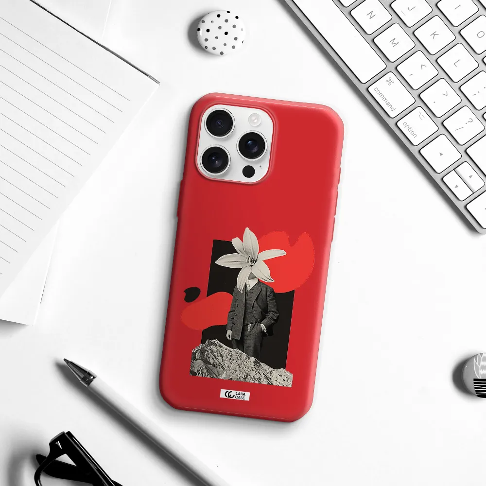 A Man In A Suit With A Flower Head Apple Iphone 16 Pro Max Silicone Imperial Red Case