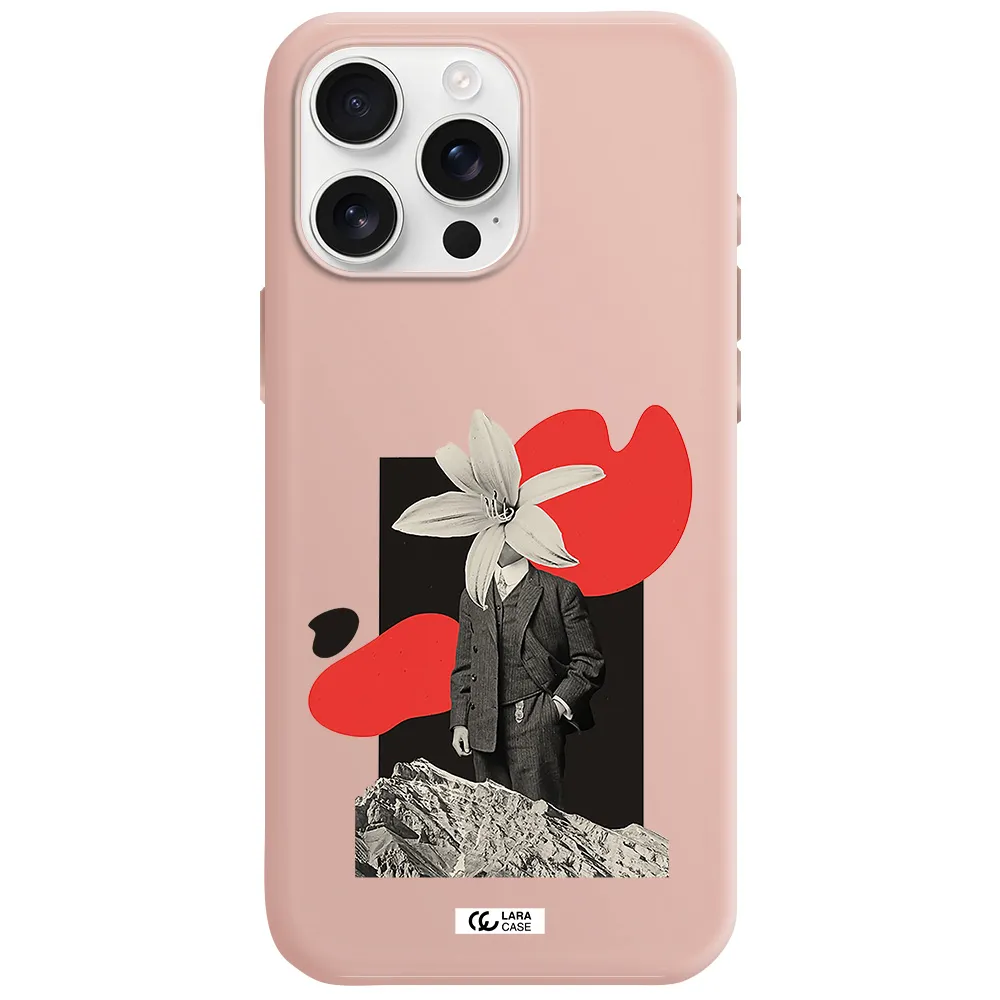 A Man In A Suit With A Flower Head Apple Iphone 16 Pro Max Silicone Pastel Pink Case