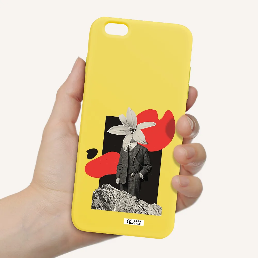a man in a suit with a flower head Apple iPhone 6 s plus Silicone canary yellow Case