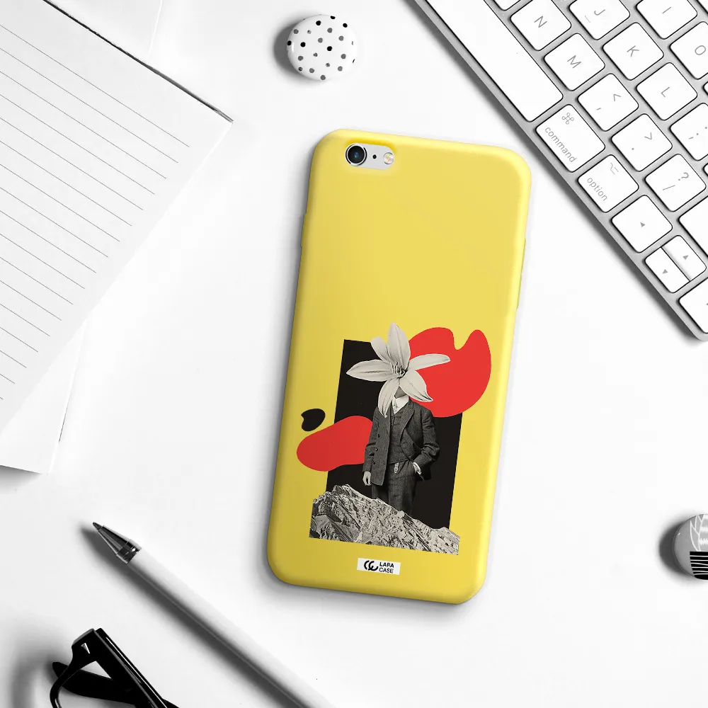 a man in a suit with a flower head Apple iPhone 6 s plus Silicone canary yellow Case
