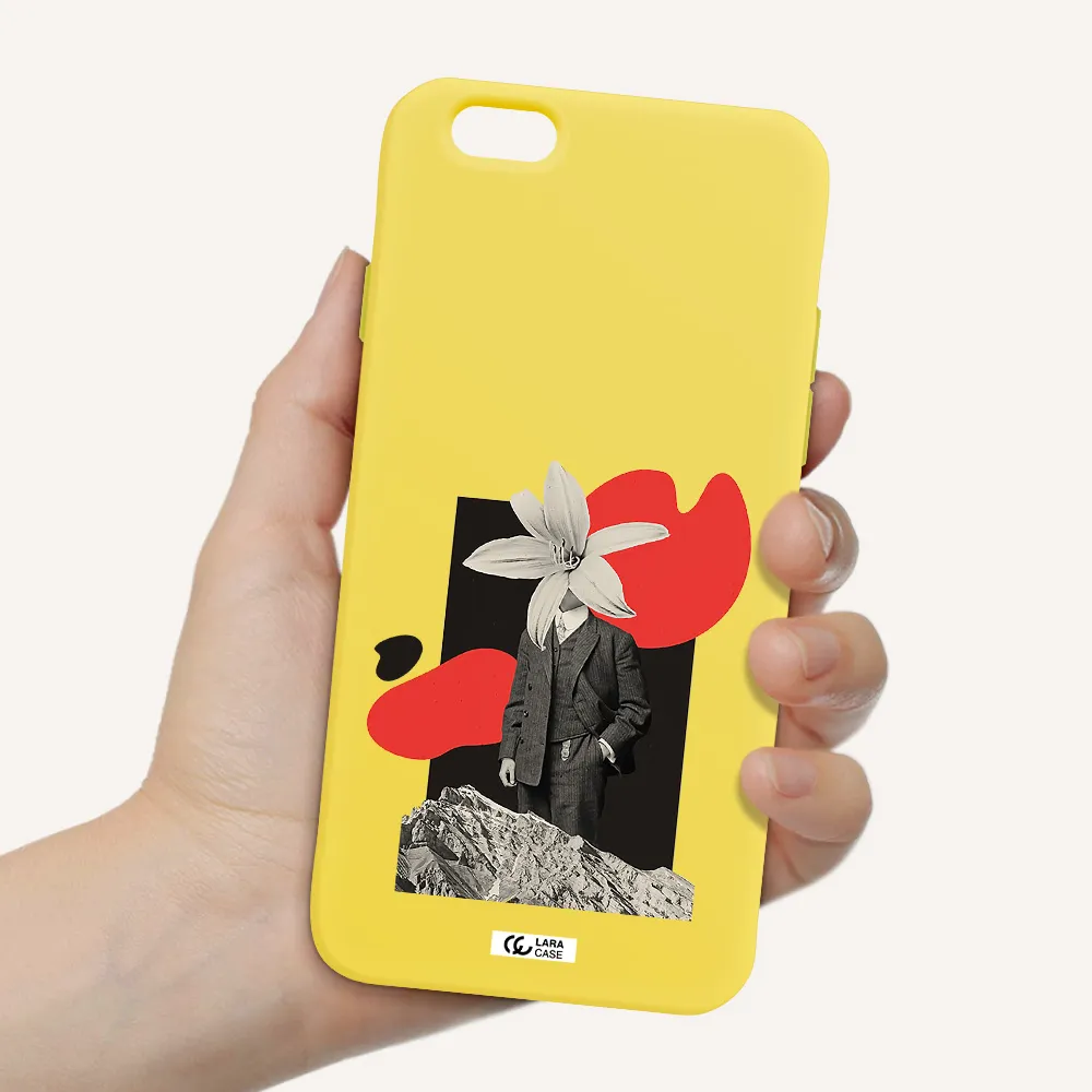 a man in a suit with a flower head Apple iPhone 6 Silicone canary yellow Case