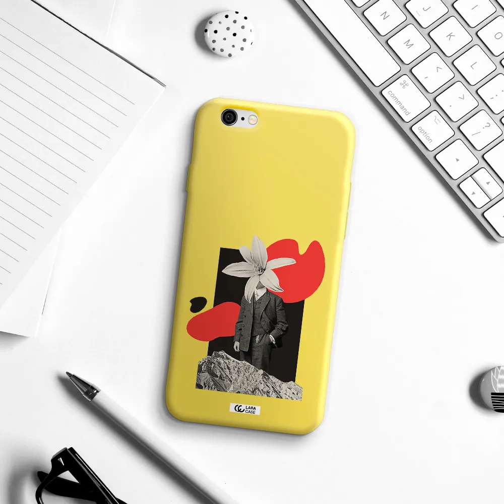 a man in a suit with a flower head Apple iPhone 6 Silicone canary yellow Case
