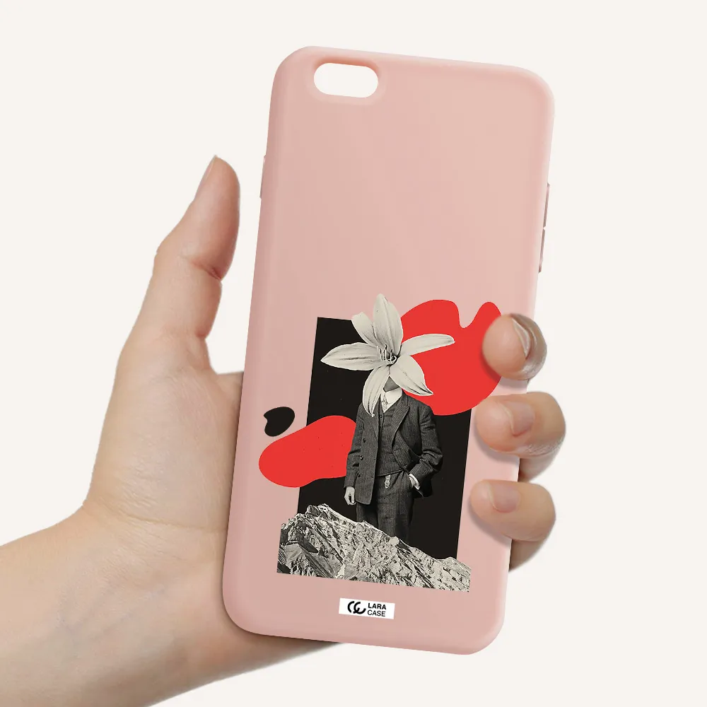 a man in a suit with a flower head Apple iPhone 6S Silicone pastel pink Case