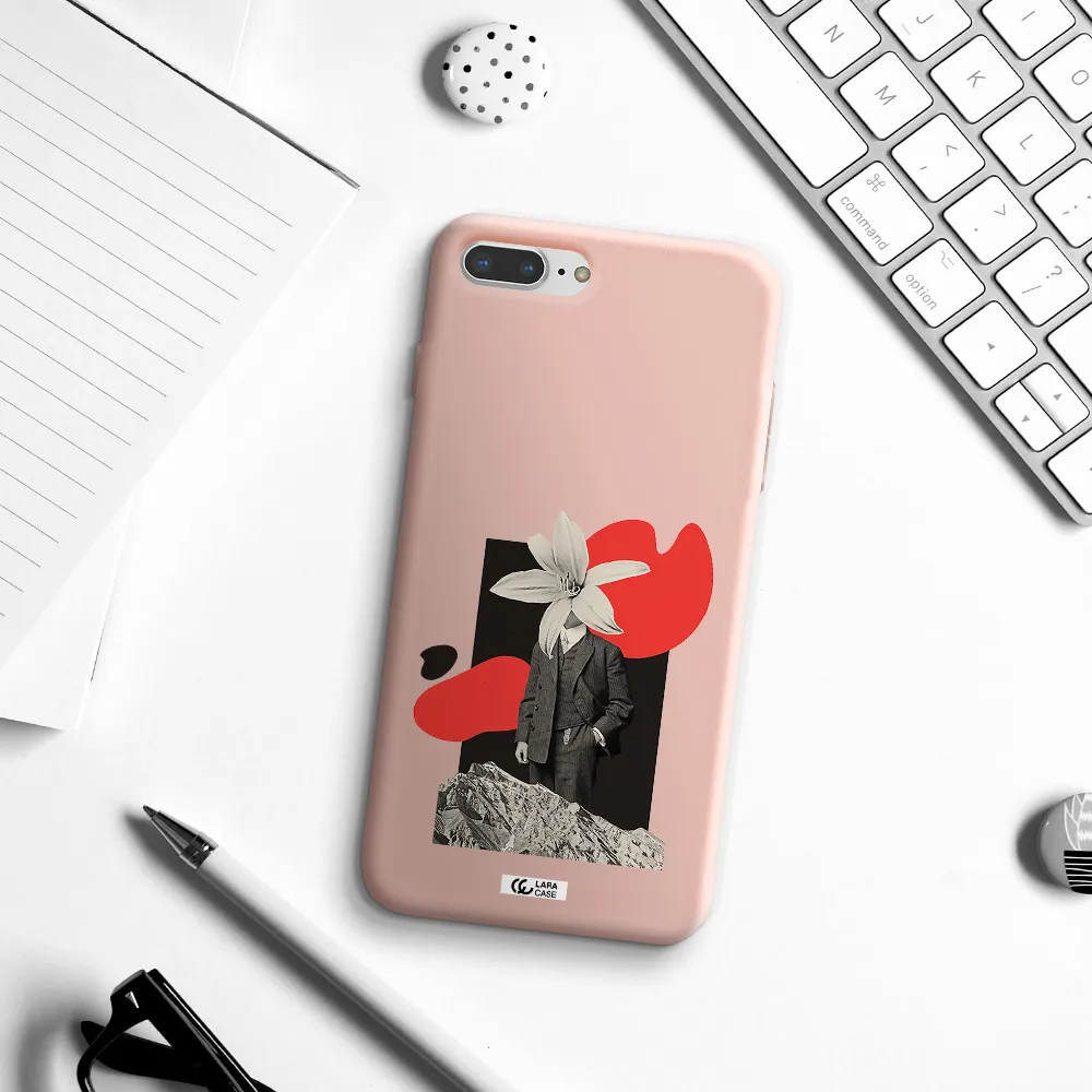 a man in a suit with a flower head Apple iPhone 7 plus Silicone pastel pink Case