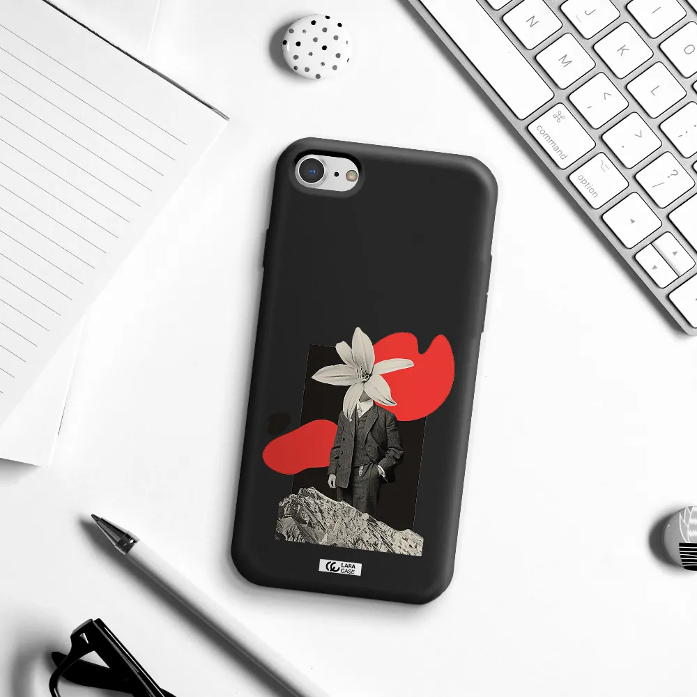 a man in a suit with a flower head Apple iPhone 7 Silicone black Case