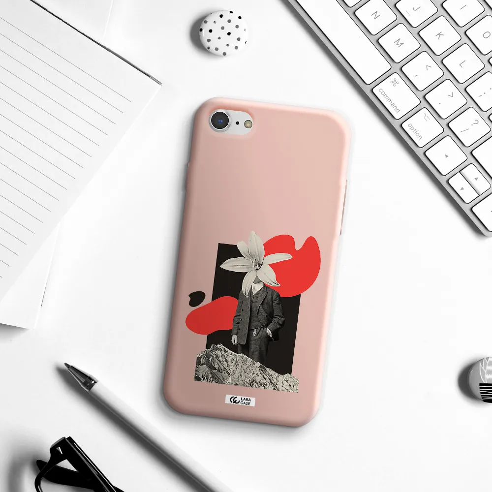 a man in a suit with a flower head Apple iPhone 7 Silicone pastel pink Case