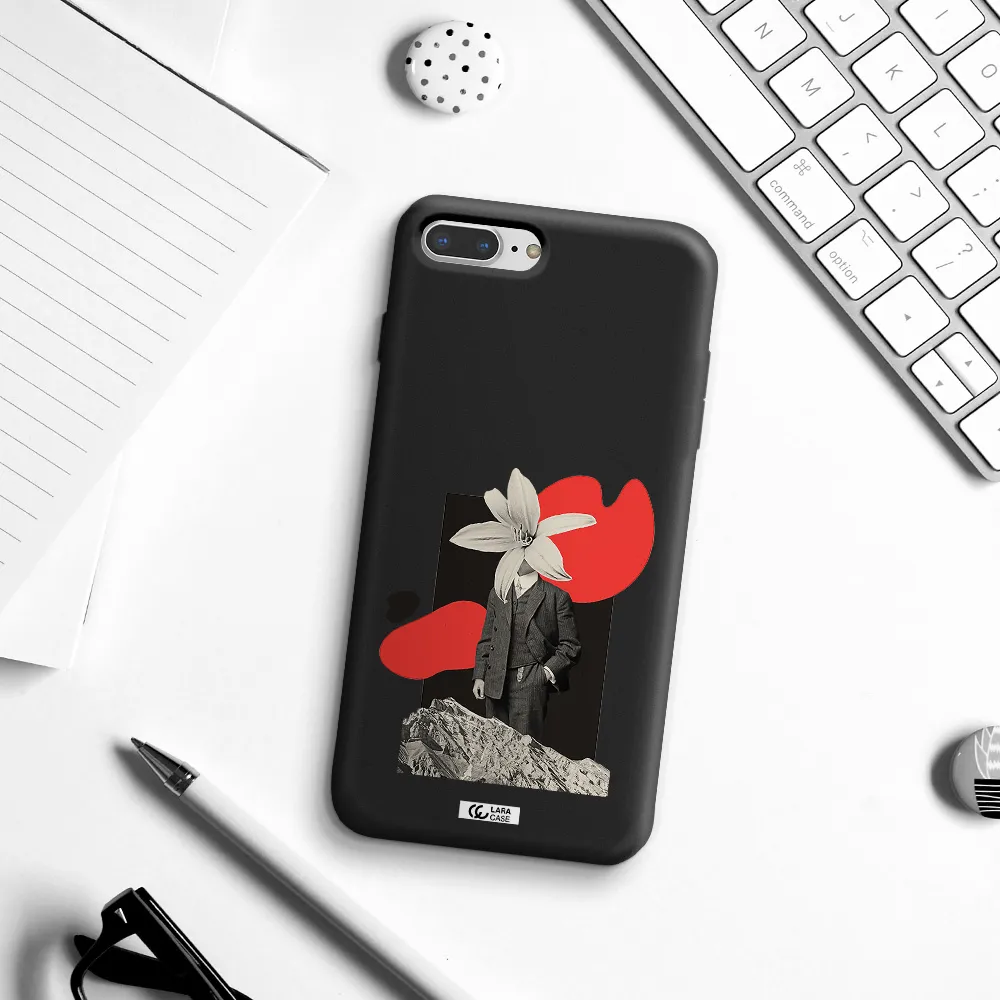 a man in a suit with a flower head Apple iPhone 8 plus Silicone black Case