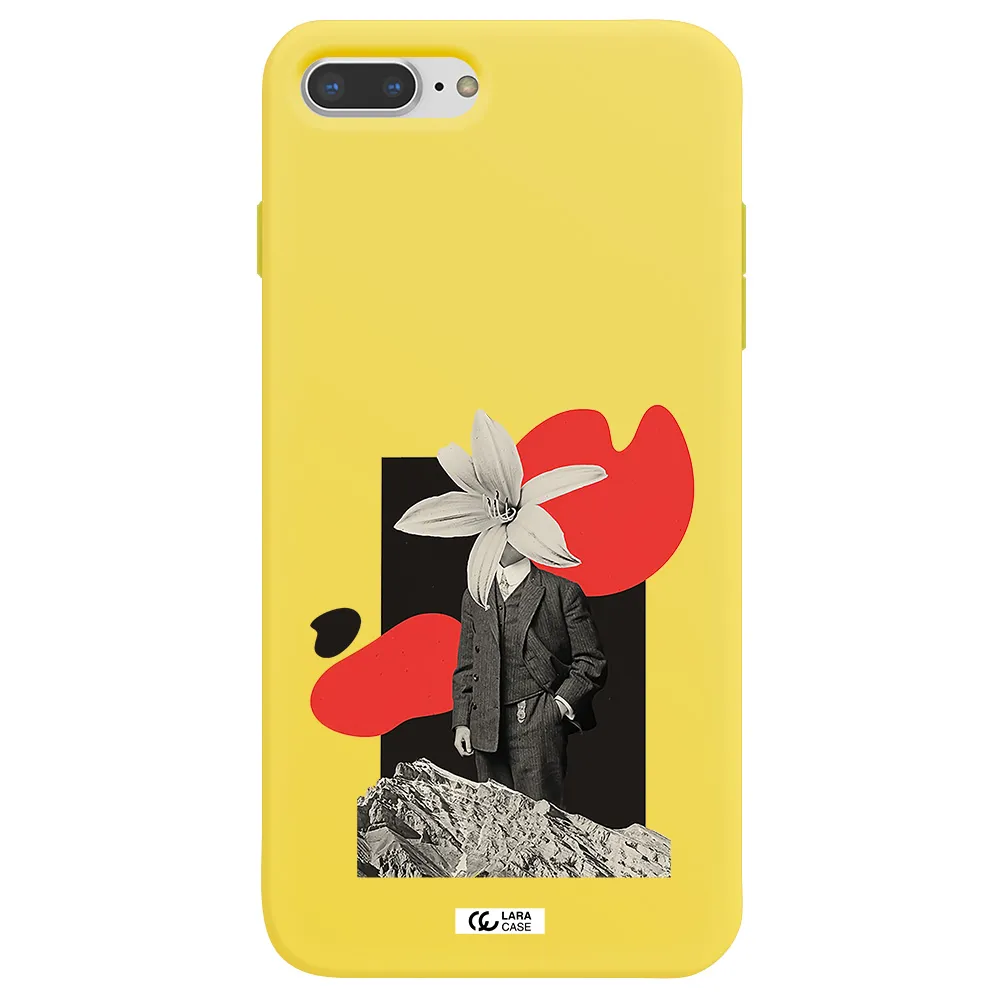 a man in a suit with a flower head Apple iPhone 8 plus Silicone canary yellow Case