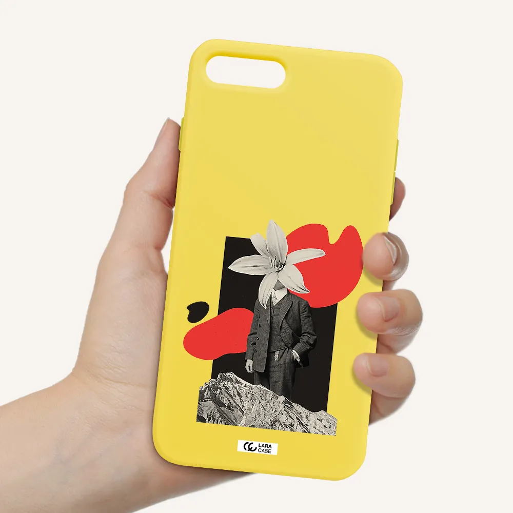 a man in a suit with a flower head Apple iPhone 8 plus Silicone canary yellow Case
