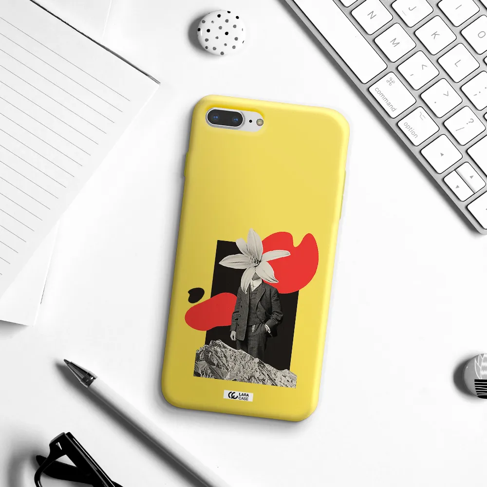 a man in a suit with a flower head Apple iPhone 8 plus Silicone canary yellow Case