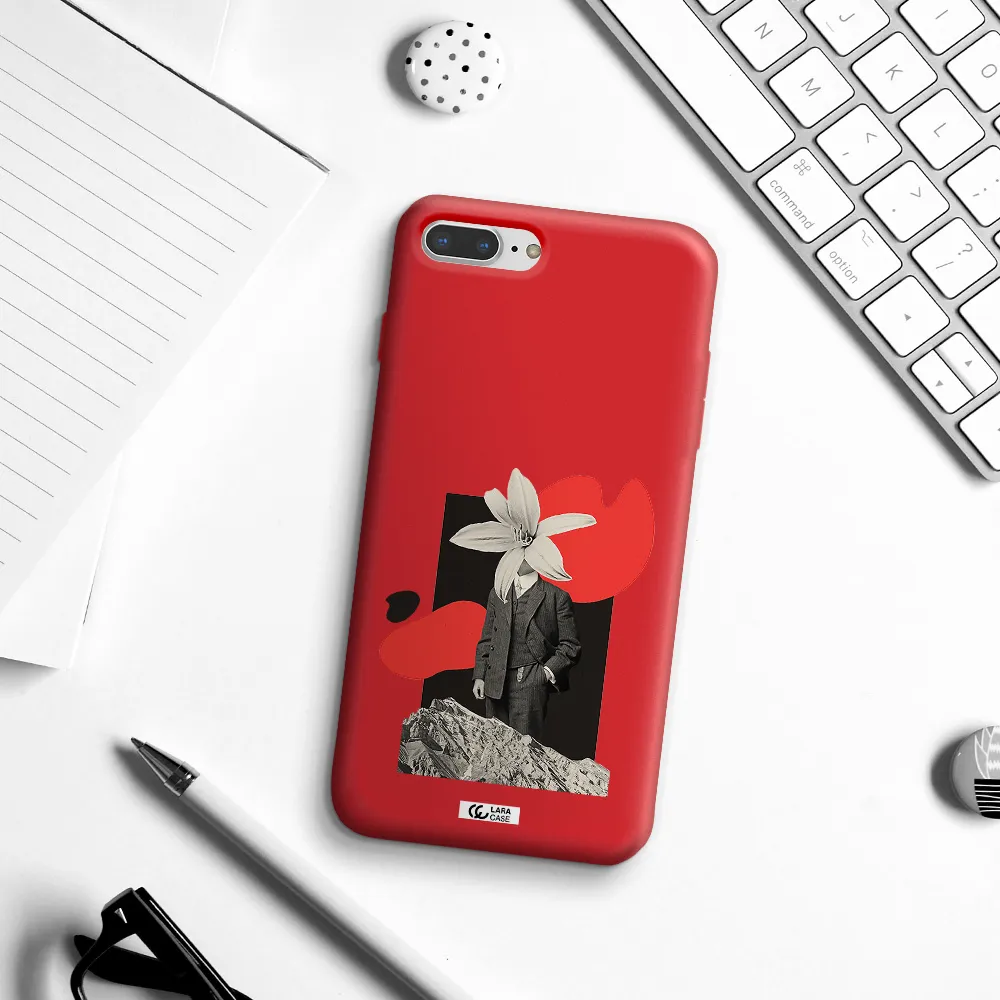 a man in a suit with a flower head Apple iPhone 8 plus Silicone Imperial Red Case