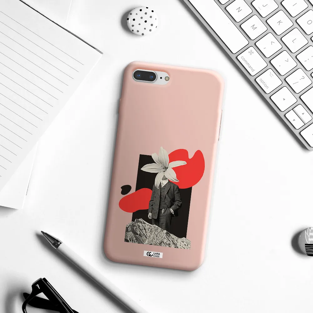 a man in a suit with a flower head Apple iPhone 8 plus Silicone pastel pink Case