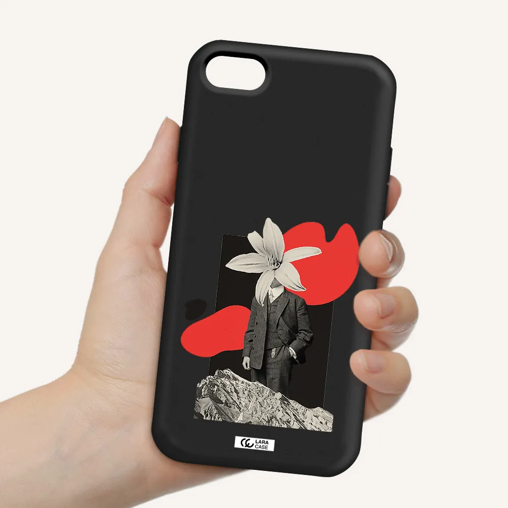 a man in a suit with a flower head Apple iPhone 8 Silicone black Case