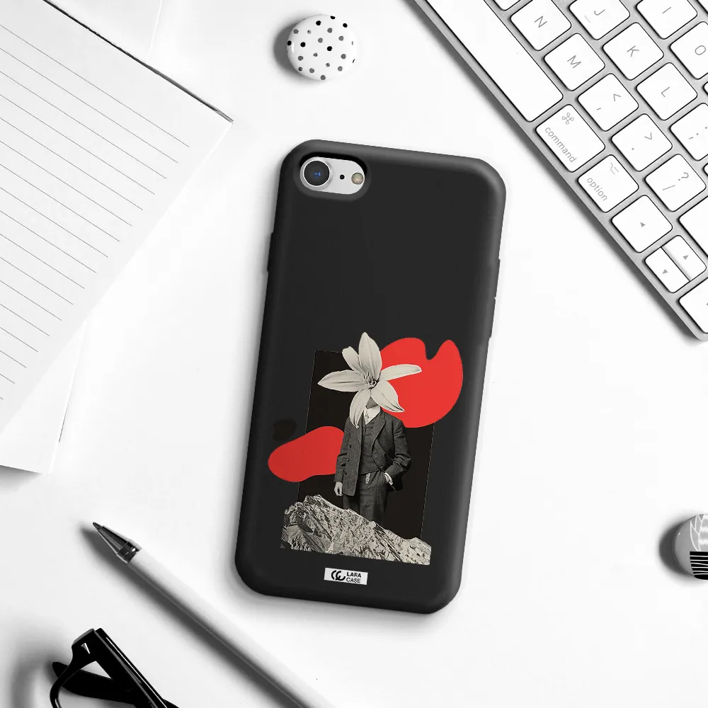 a man in a suit with a flower head Apple iPhone 8 Silicone black Case