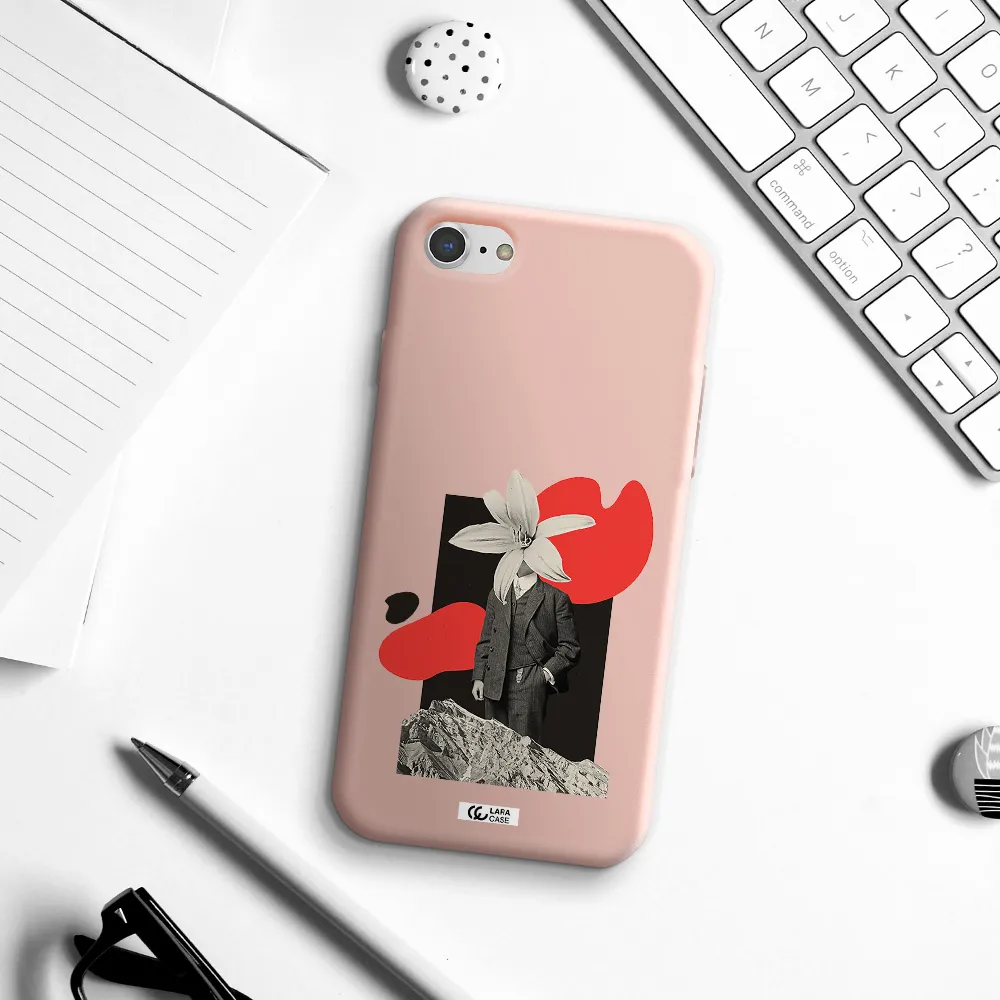 a man in a suit with a flower head Apple iPhone 8 Silicone pastel pink Case