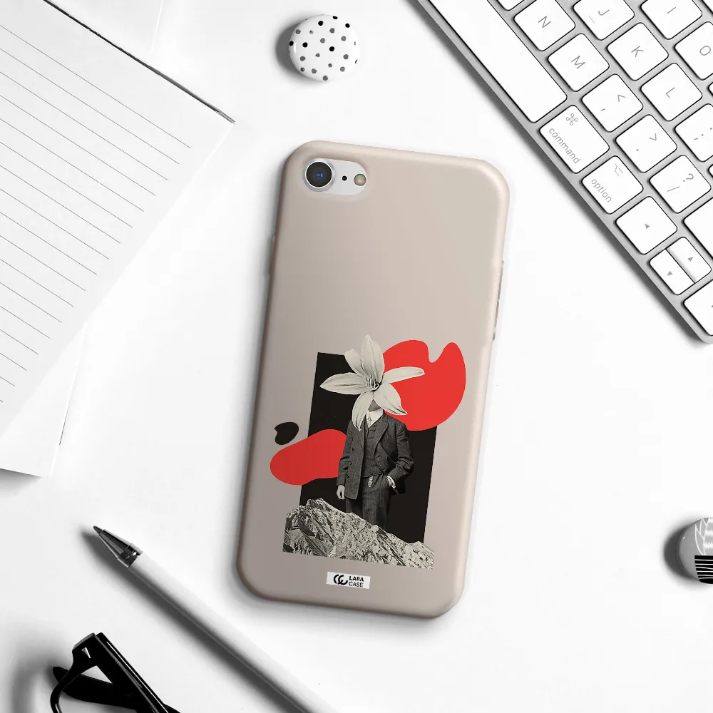 a man in a suit with a flower head Apple iPhone 8 Silicone Stone Case