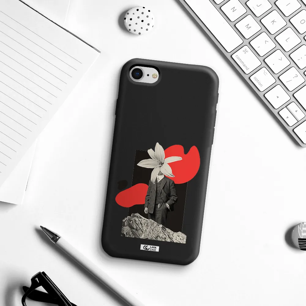 a man in a suit with a flower head Apple iPhone se 2020 Silicone black Case