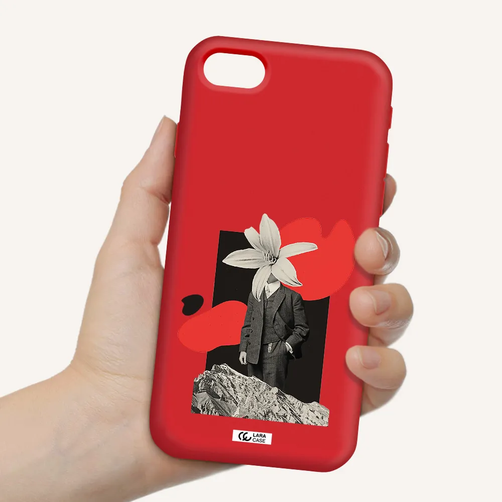 a man in a suit with a flower head Apple iPhone se 2020 Silicone Imperial Red Case