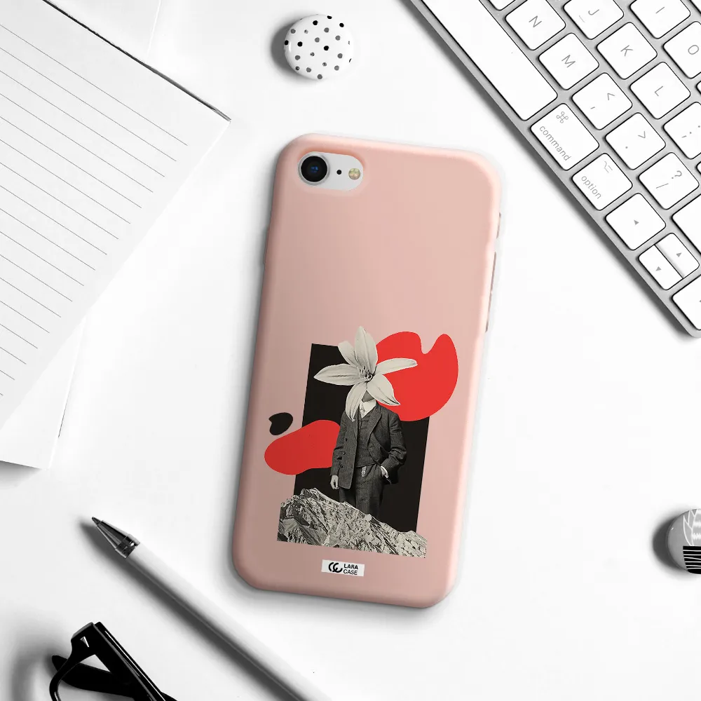 a man in a suit with a flower head Apple iPhone se 2020 Silicone pastel pink Case