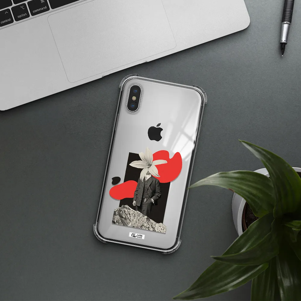 a man in a suit with a flower head Apple iPhone X Clear PC Case