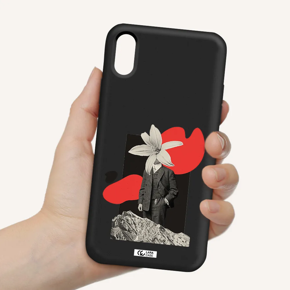 a man in a suit with a flower head Apple iPhone X Silicone black Case