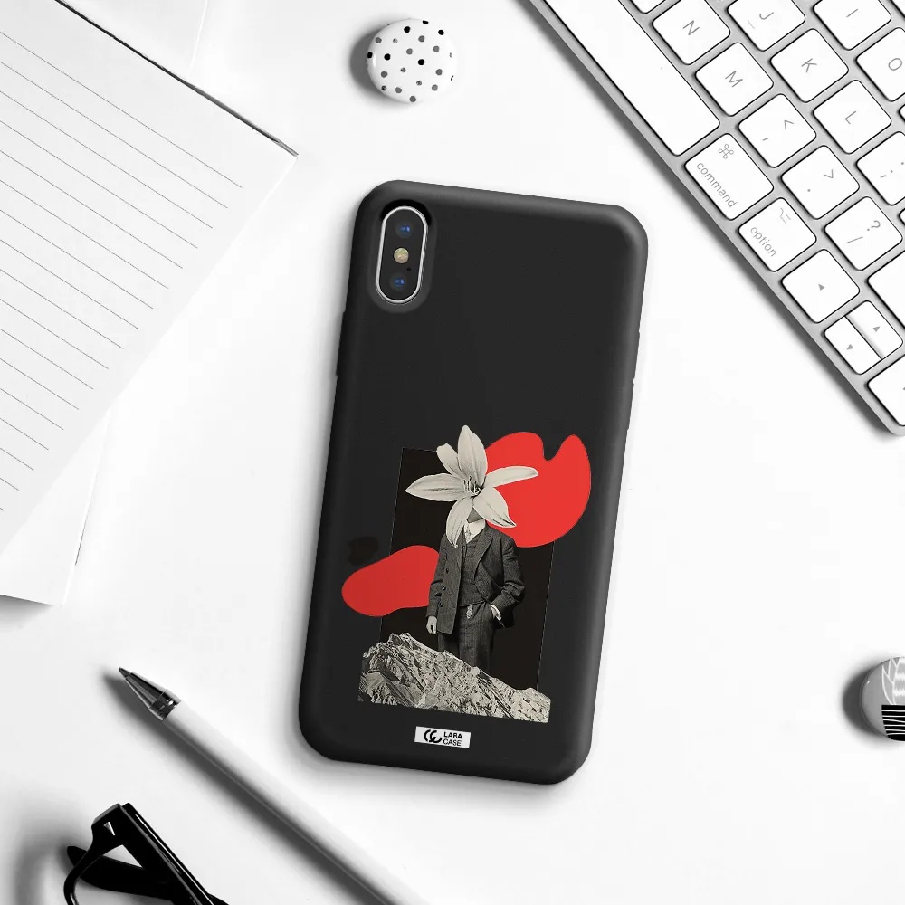 a man in a suit with a flower head Apple iPhone X Silicone black Case