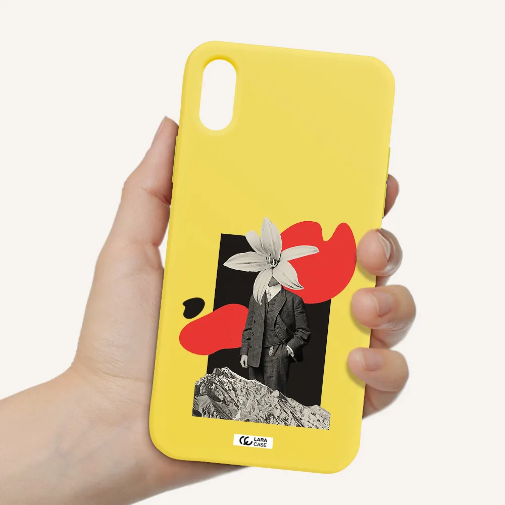 a man in a suit with a flower head Apple iPhone X Silicone canary yellow Case